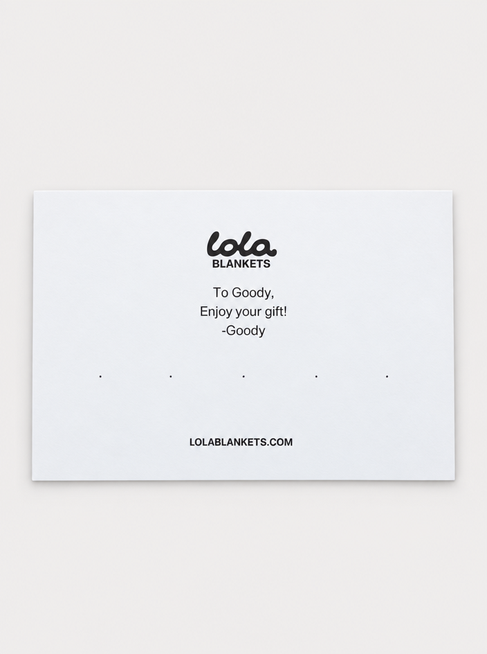 Lola Blankets printed gift note example