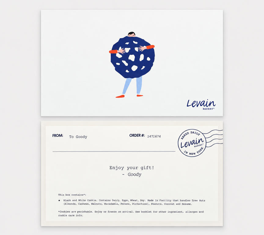 Levain Bakery printed gift note example