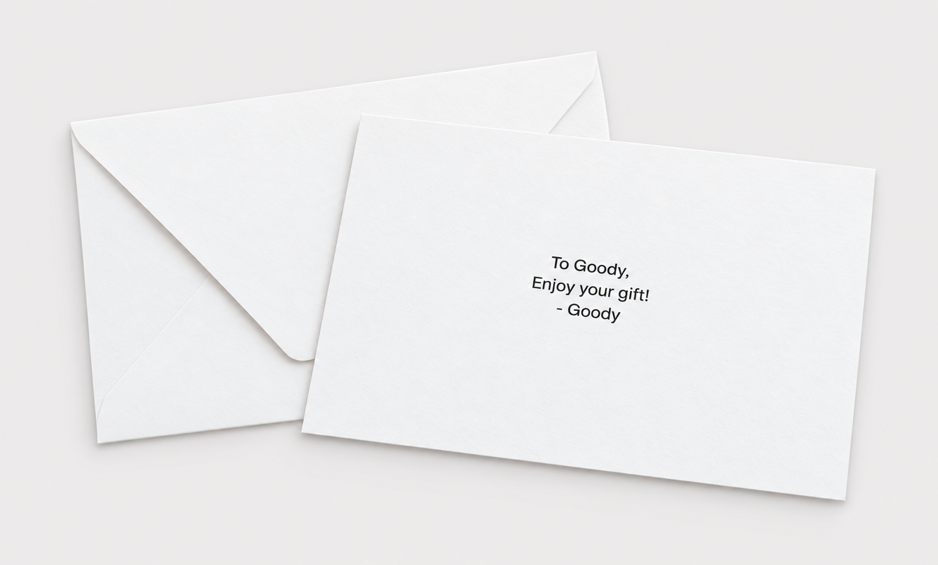 Loved and Found printed gift note example