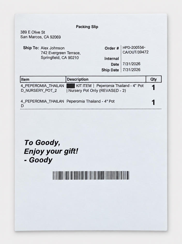 ReVased printed gift note example