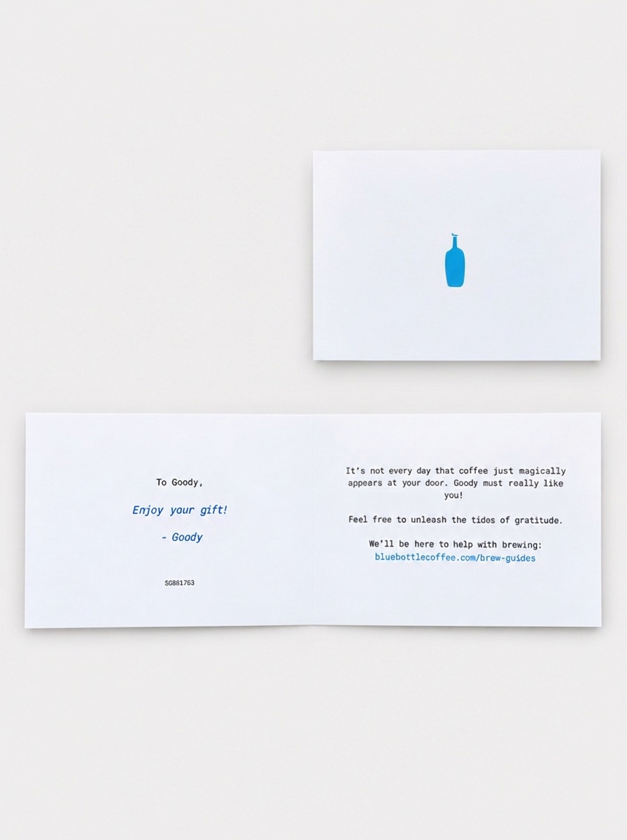 Blue Bottle Coffee printed gift note example