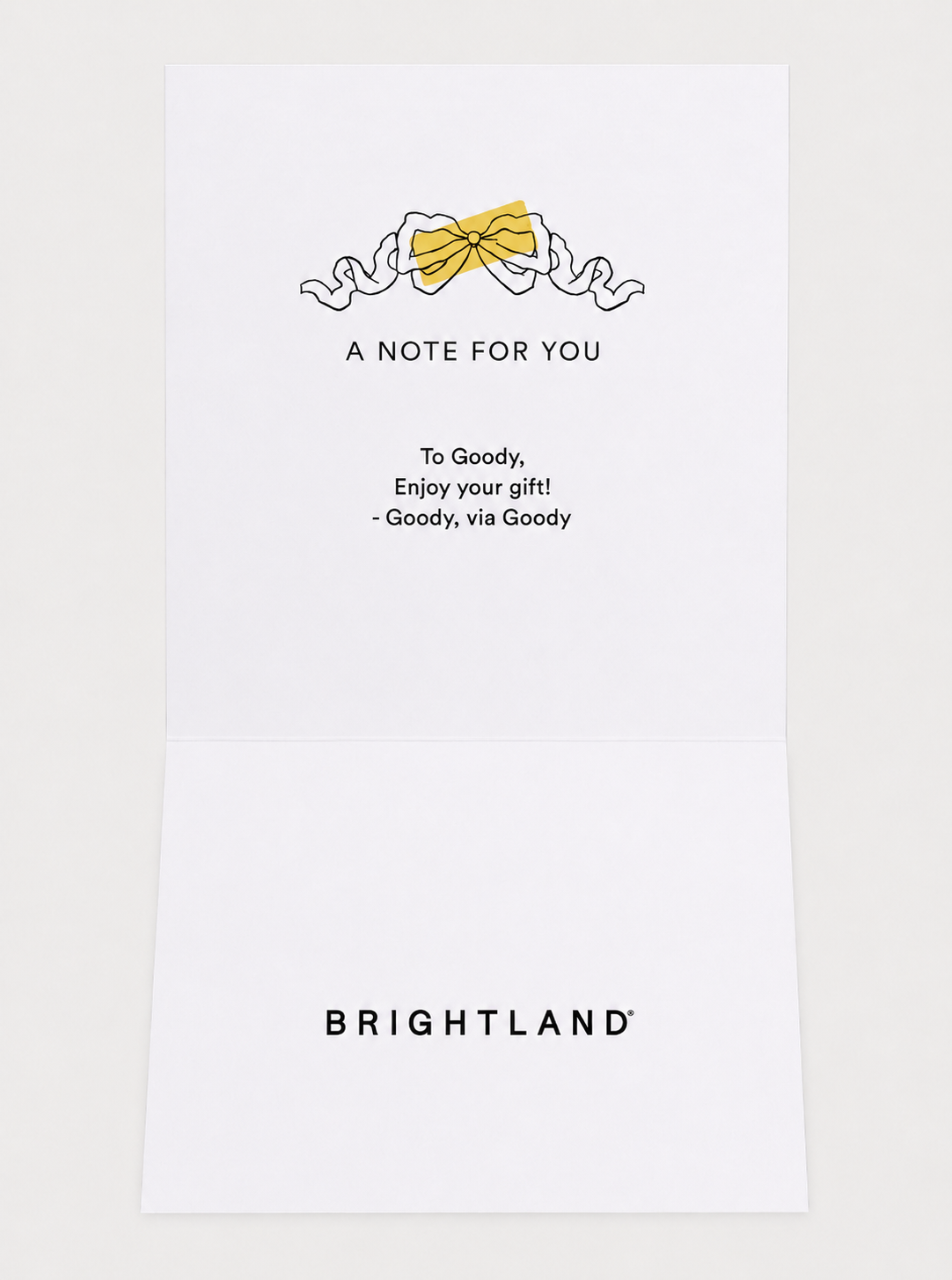 Brightland printed gift note example