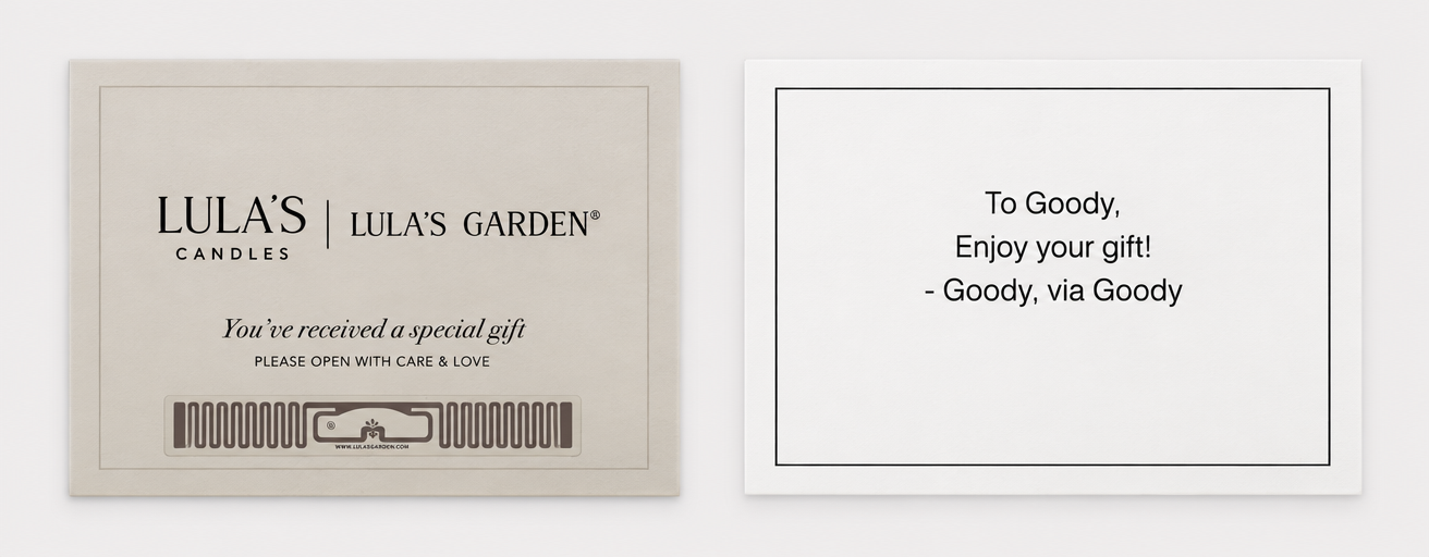 Lula's Garden printed gift note example