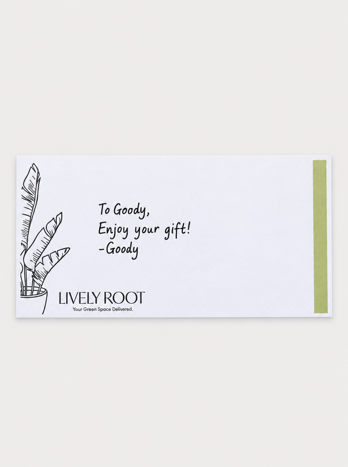 Lively Root printed gift note example