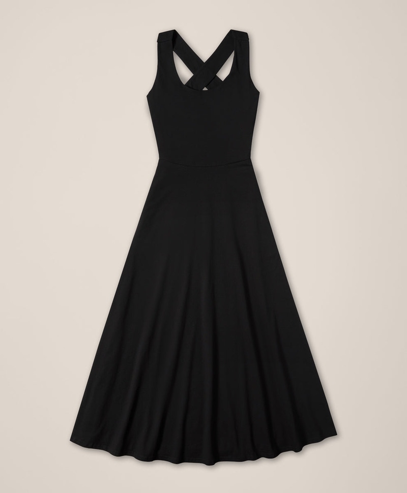 Women's Organic Fit & Flare Open Back Maxi Dress, Black