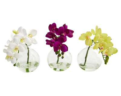Artificial Orchid Arrangement in Vase, Set of 3