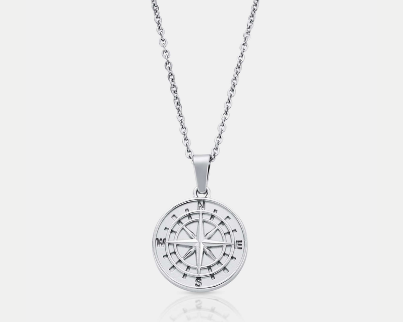 Silver Compass Pendant Necklace