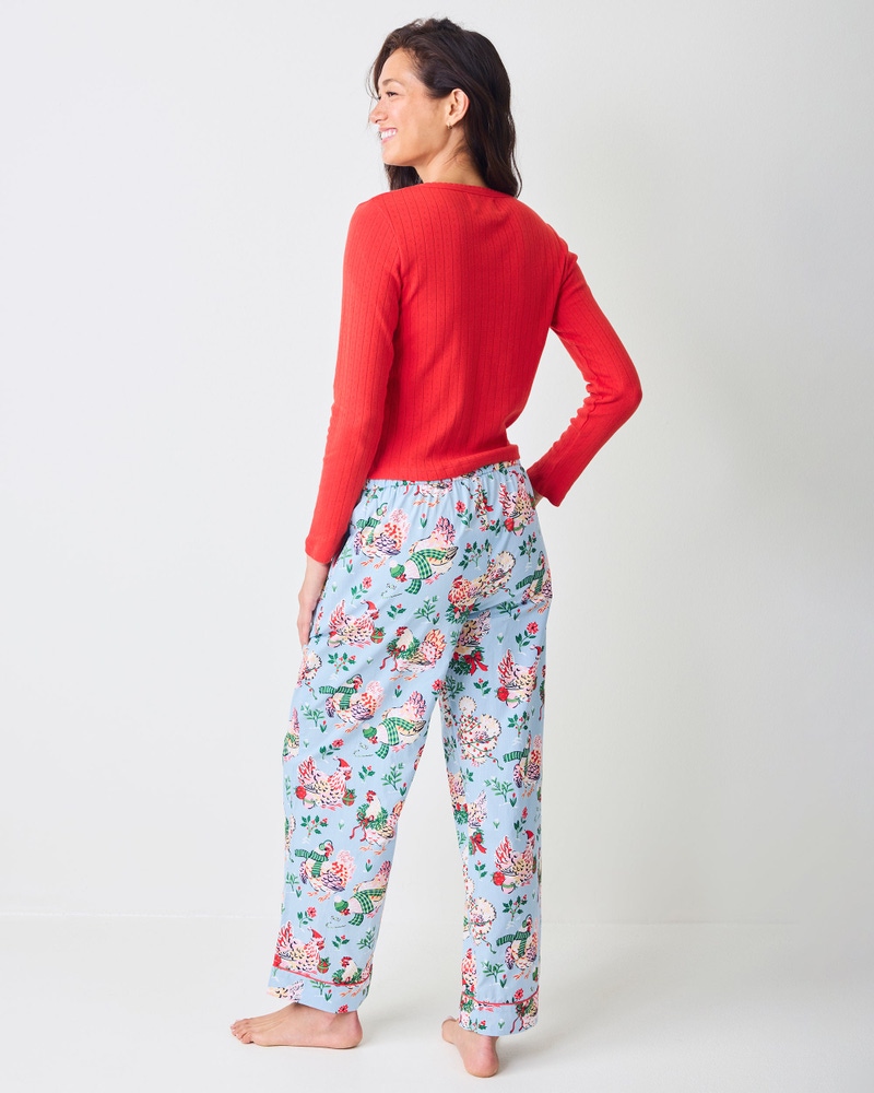 PJ Pants in Holiday Hens, Pale Blue