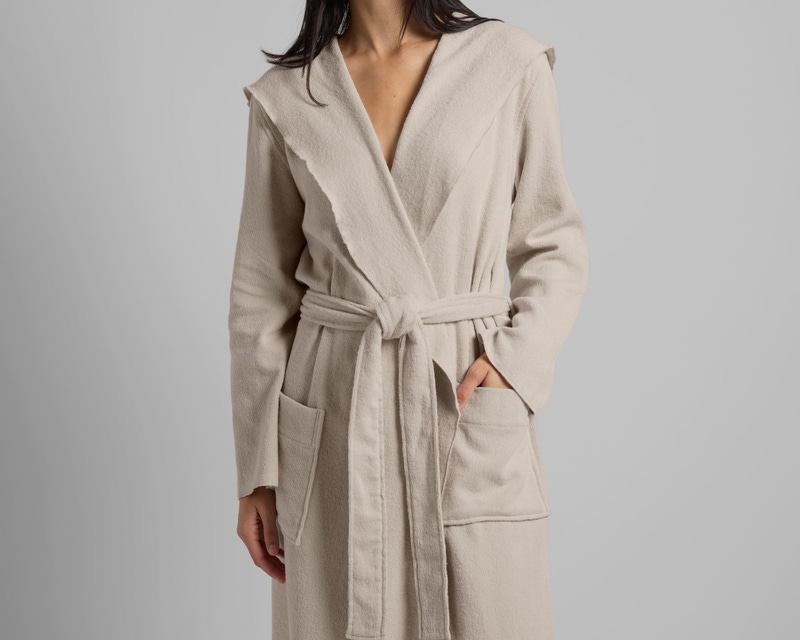 Hooded Light Terry Robe, Bone