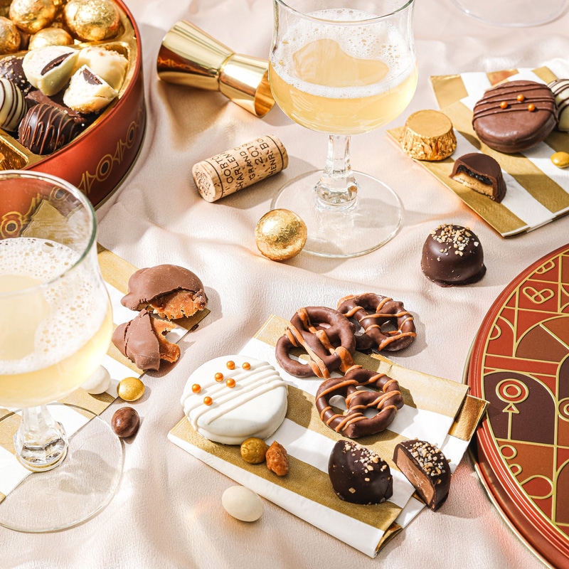 Festive Gift Tin Filled with Truffles, Pretzels & Gourmet Chocolates