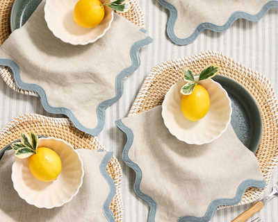 European Linen Scallop Edge Napkins, Set of 8