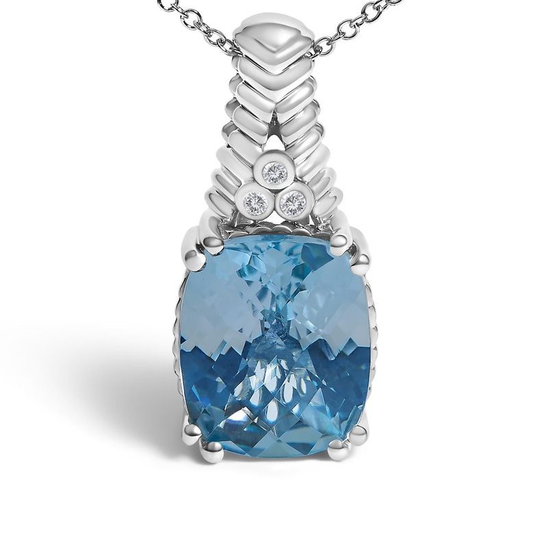 Sterling Silver Blue Topaz and Diamond Accent Textured Pendant Necklace