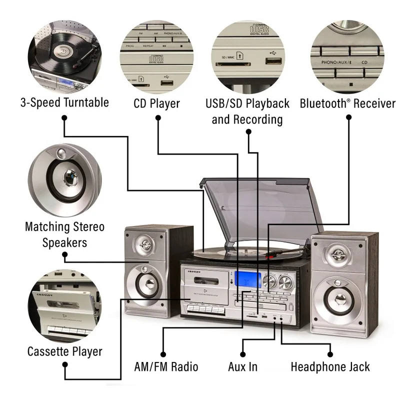 Eclipse 9-in-1 Record Player with Speakers Set