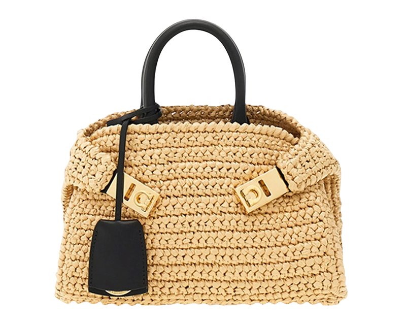 Hug Mini Crochet Raffia Top-Handle Bag