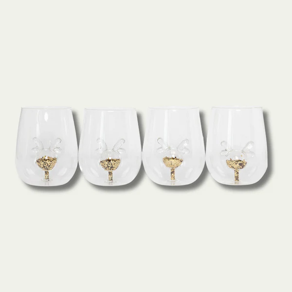 Holiday Stemless Wine Glasses, Set of 4