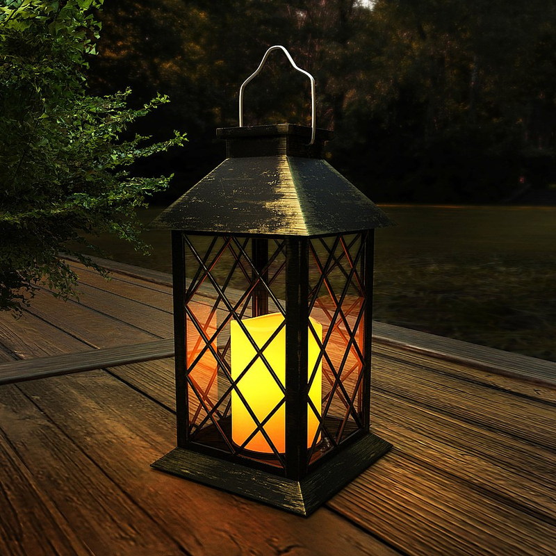 Solar LED Pillar Candle Lantern with Hanger