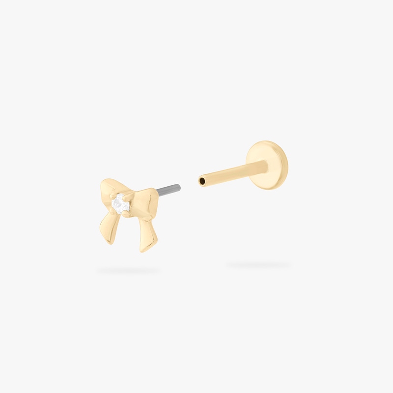 14K CZ Bow Flatback Stud, Single