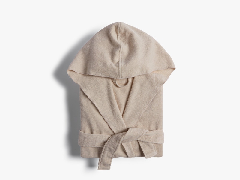 Hooded Light Terry Robe, Bone