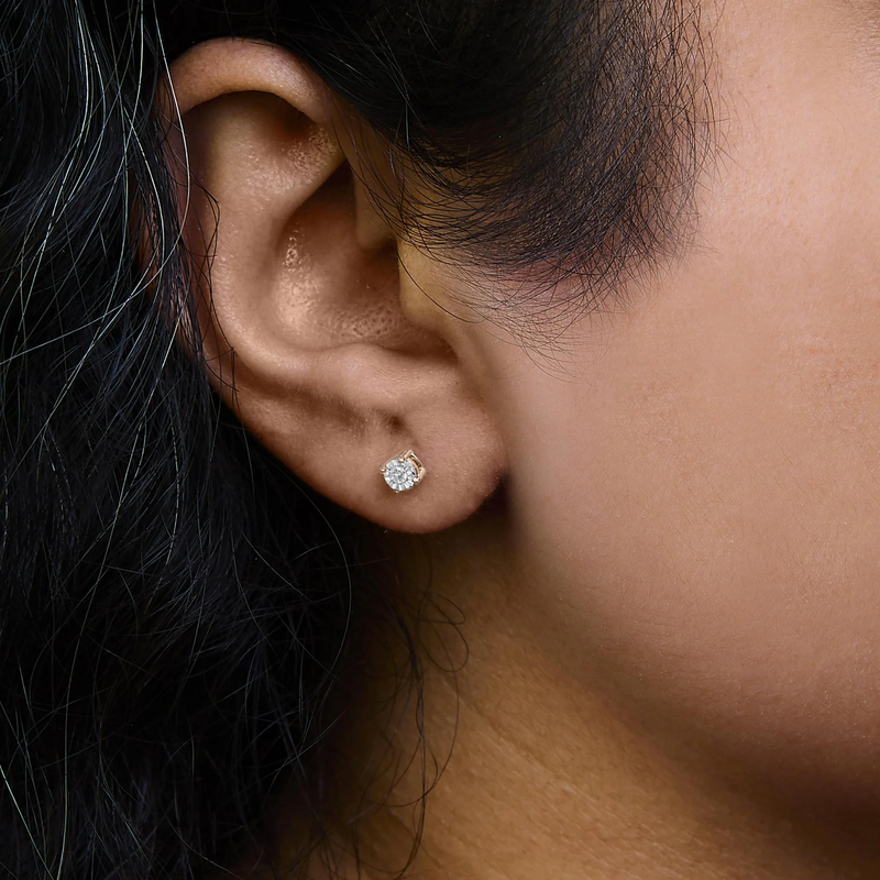 Sterling Silver Round Brilliant-Cut Lab Grown Diamond Miracle-Set Stud Earrings