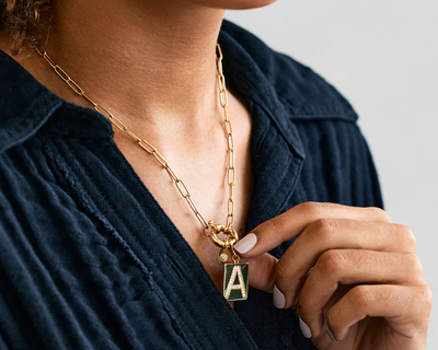 Pave Initial Pendant Necklace with Paperclip Chain