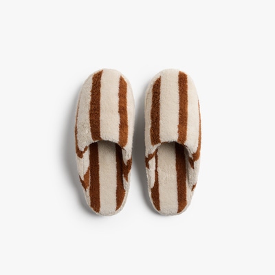 Terry Stripe Slippers, Bone and Tobacco