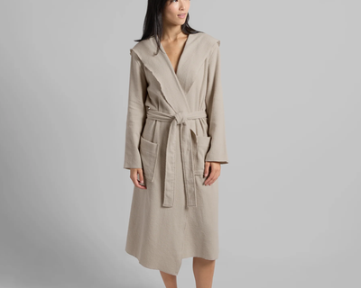 Hooded Light Terry Robe, Bone
