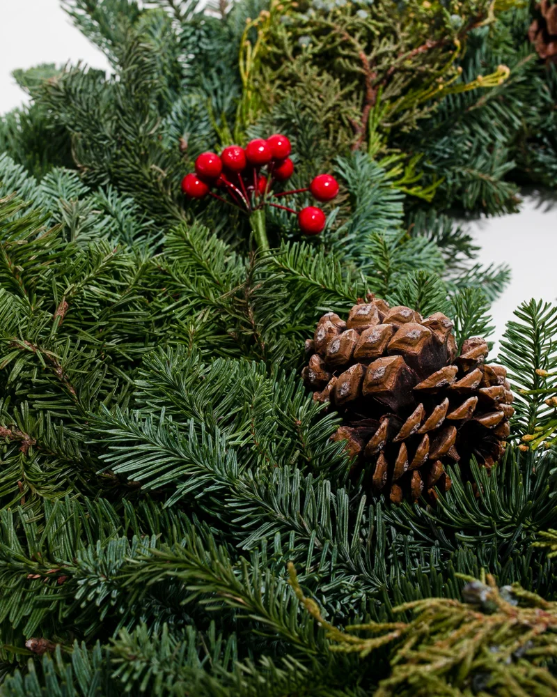 Fresh Cut Noble Fir, Juniper and Cedar Holiday Wreath