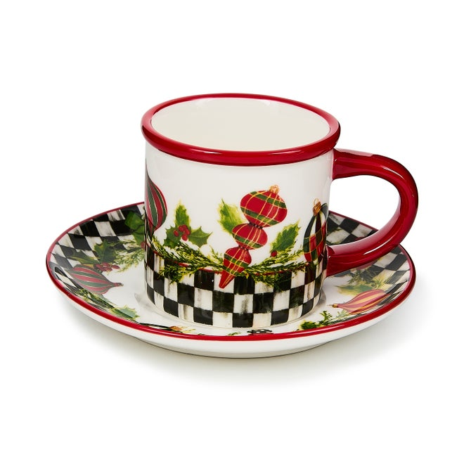 Deck The Halls Espresso Cup & Saucer, Set of 2