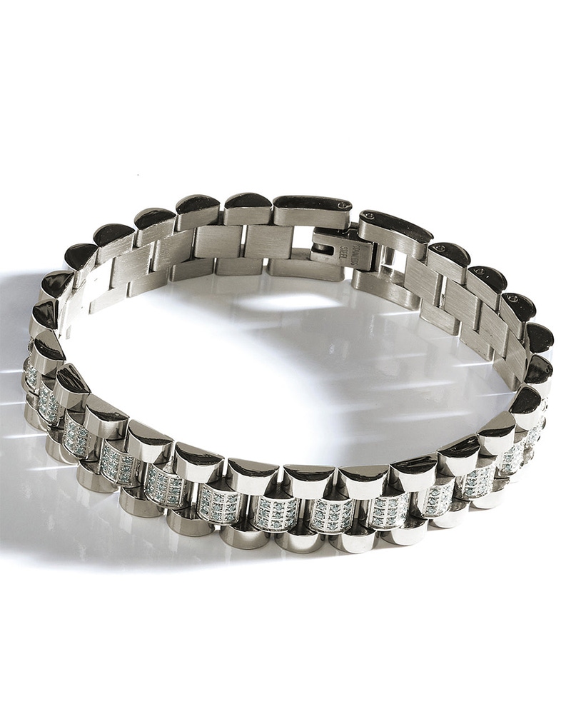 CZ Accent Watch Band Chain Bracelet