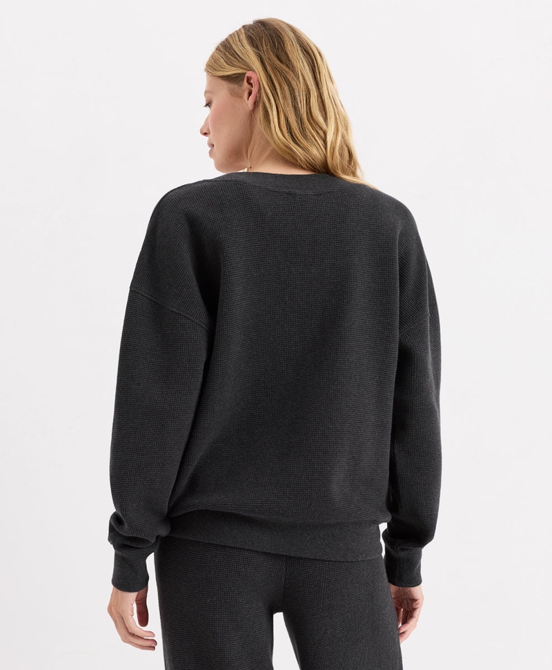 Women's Organic Luxe Waffle V-Neck Top, Dark Charcoal Heather