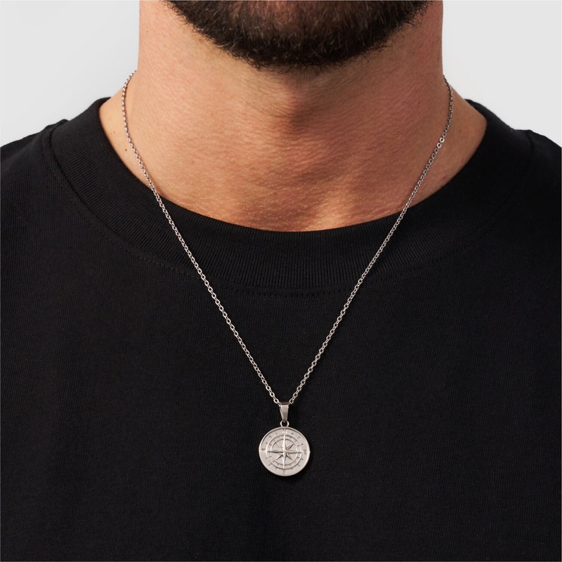 Silver Compass Pendant Necklace