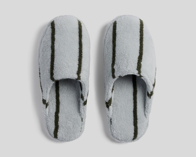 Turkish Cotton Stripe Slippers, Sky with Evergreen