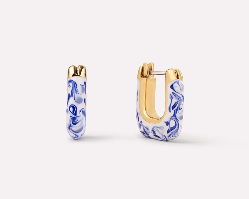 Dakota Mini Marble Blue Hoop Earrings