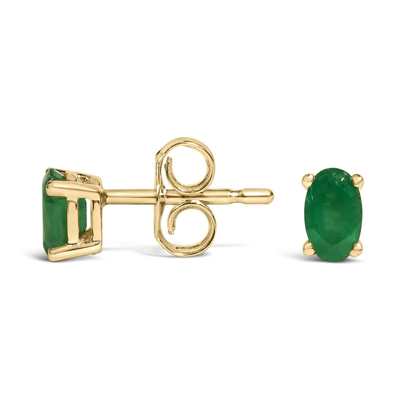 14K Gold Oval Cut Gemstone Birthstone Stud Earrings