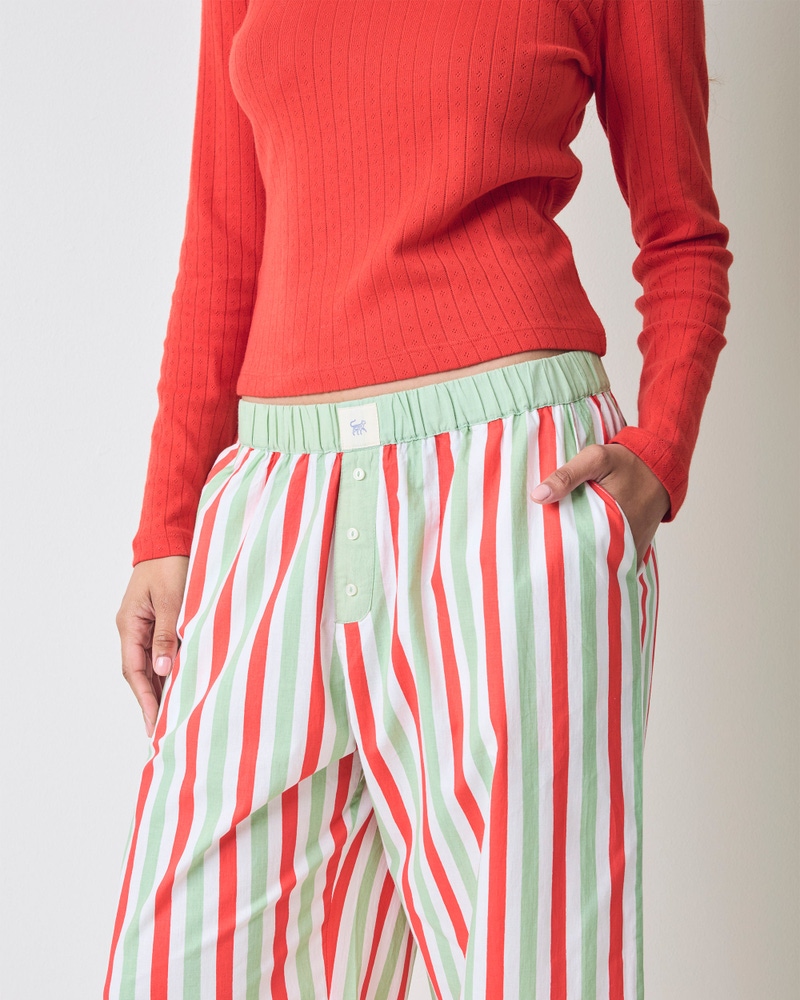 Nola PJ Pants in Elf Stripes, Sage & Cherry