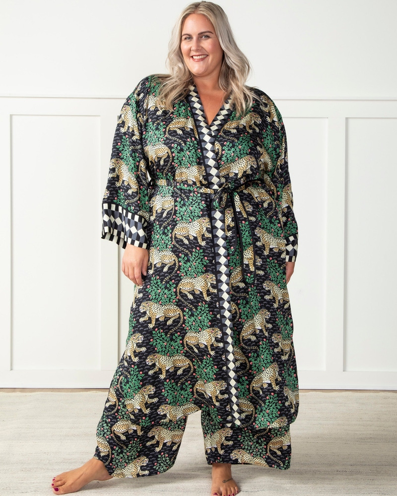 Eco Satin Robe in Bagheera, Ink