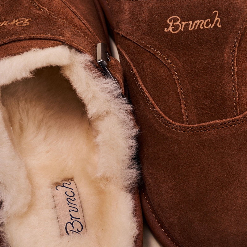 Amour Suede Shearling Slippers, Horse Brown