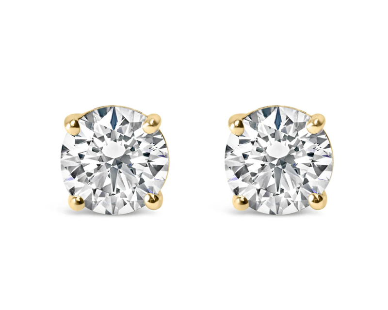 14K Gold Lab Grown Round Brilliant-Cut Diamond Classic 4-Prong Stud Earrings with Screw Backs