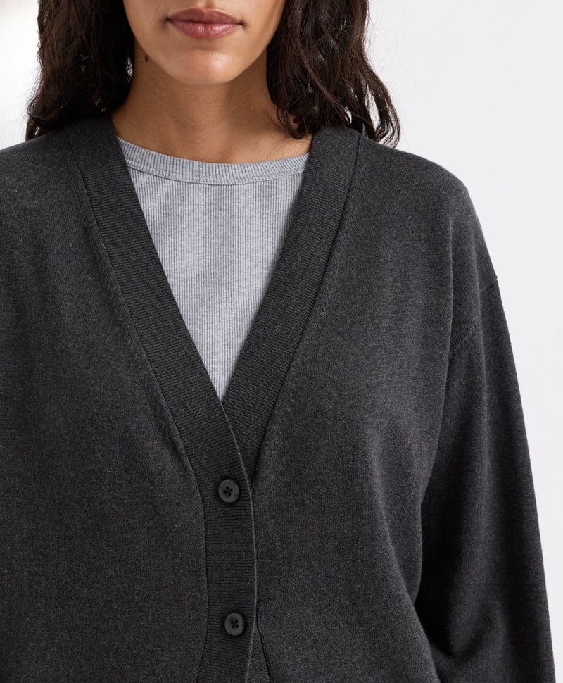 Women's Organic Essential Cardigan, Dark Charcoal Heather