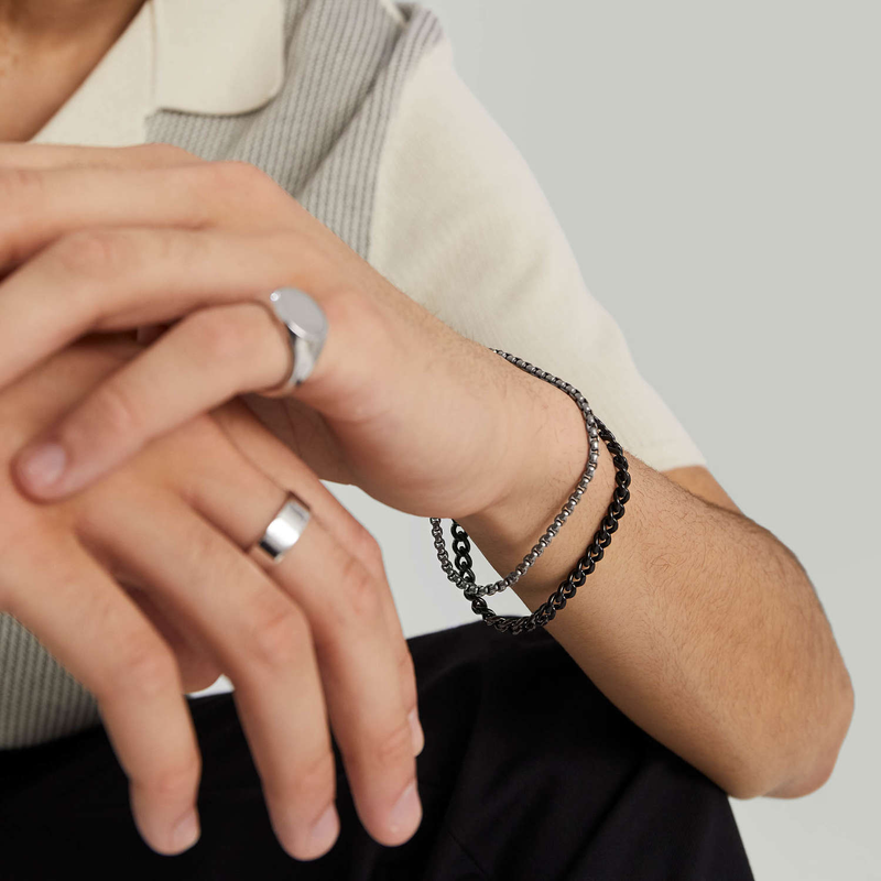 Men's Titanium Round Box Chain Bracelet