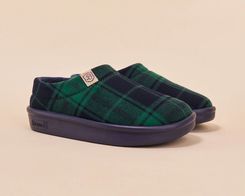 Essential Kids Slipper, Navy Green Plaid
