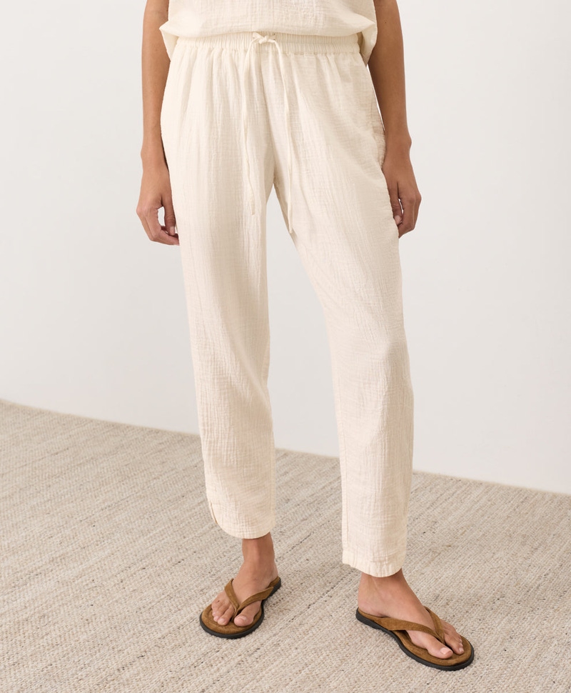 Women's Organic Coastal Double Gauze Tapered Pull-On Pant, Cream