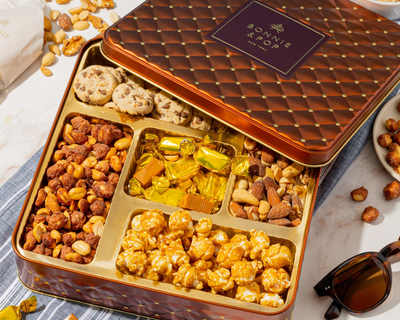 Elegant Gift Tin with Chocolate, Nuts & Caramel Treats