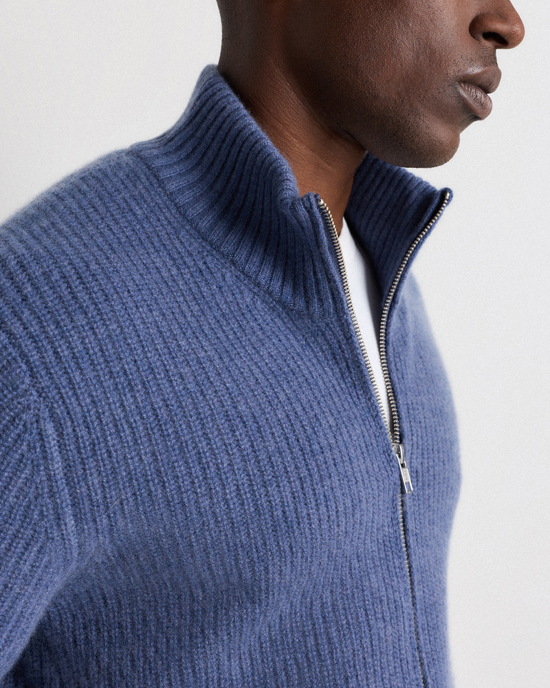 Mongolian Cashmere Fisherman Full-Zip Sweater