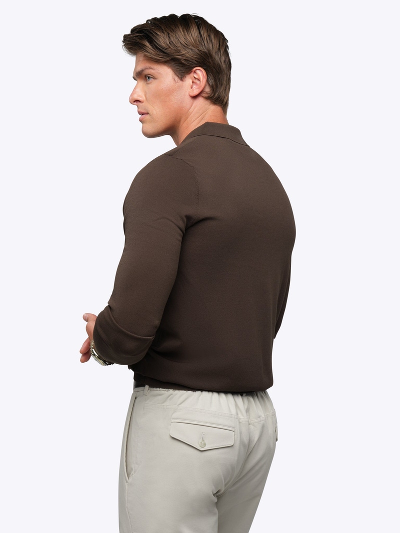 Men's Riviera Knit Long Sleeve Polo, Burnt Oak