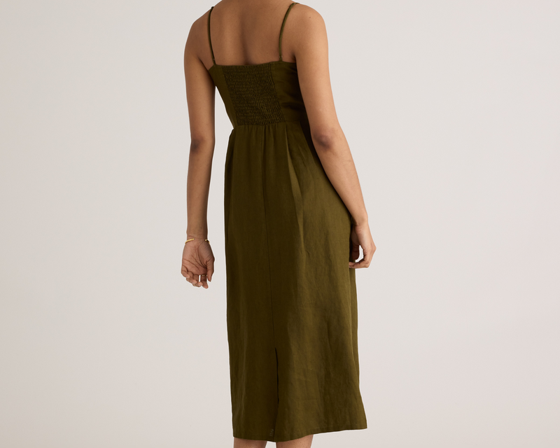 100% European Linen Scoop Neck Midi Dress