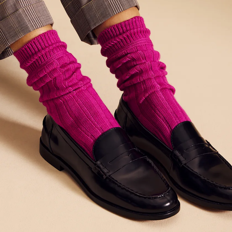 Women's Merino Wool Cashmere Blend Rib Calf Socks