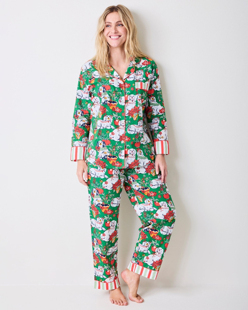 Long PJ Set in Good Dog Christmas, Evergreen