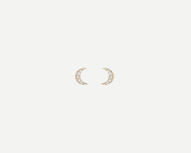 Lab Grown White Sapphire Moon Stud Earrings