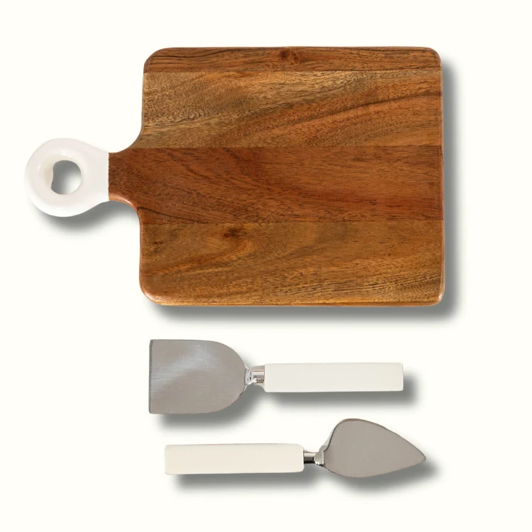 Wood + White Collection Small Charcuterie Board & Set of 2 Knives